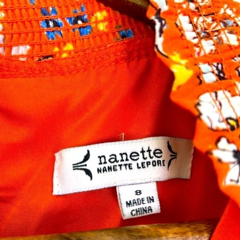Nanette Lepore - Orange Multi Floral Pleated Sleeveless Midi Dress Size 8 - Picture 10 of 12